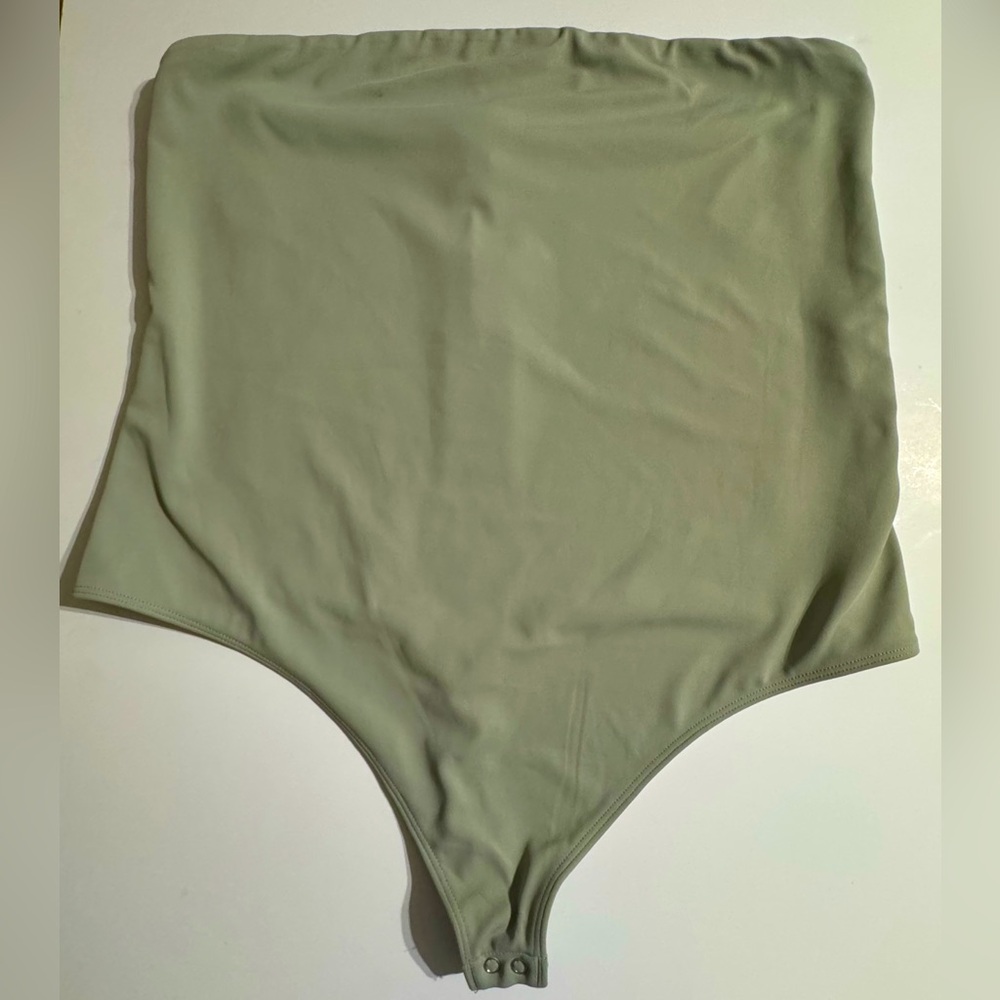 Express XL body contour high compression strapless thong bodysuit sage green